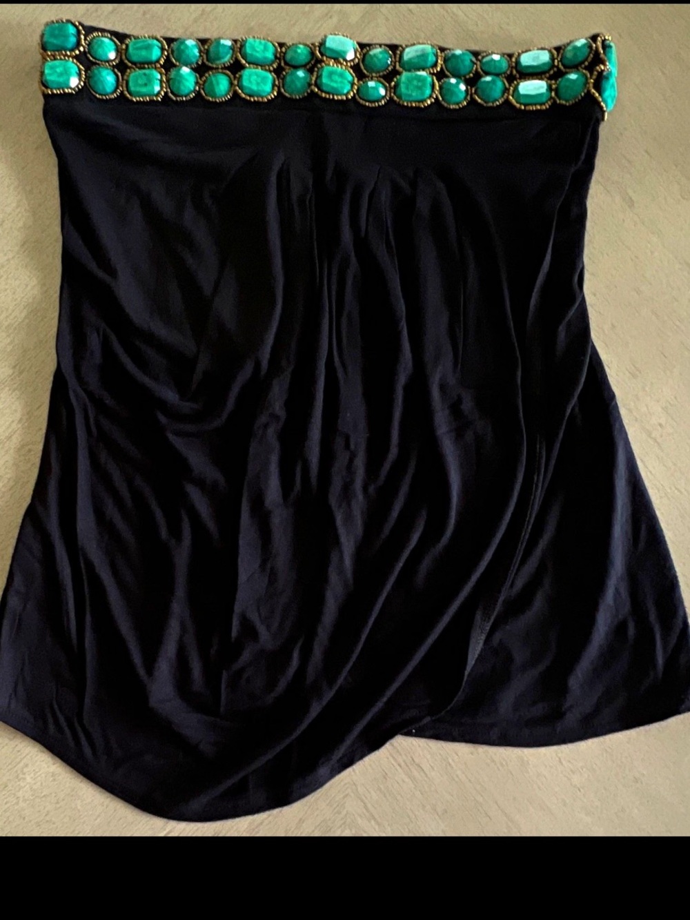 Cache Black with Turquoise Beaded strapless Top size XS